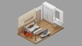 Isometric view of a bedroom,residential area, 3d rendering Royalty Free Stock Photo