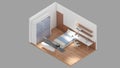 Isometric view of a bedroom,residential area, 3d rendering Royalty Free Stock Photo