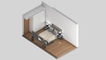 Isometric view of a bedroom,residential area, 3d rendering Royalty Free Stock Photo