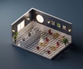 Isometric view cafe store open inside interior architecture, 3d rendering
