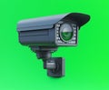 Isometric view of CCTV camera on vibrant green background, showcasing its design and features. This highlights security technology Royalty Free Stock Photo