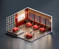 Isometric view chinese restaurant open inside interior architecture, 3d rendering
