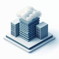 Isometric view of cloud computing servers and data storage racks. Digital infrastructure icons represent network, information, and Royalty Free Stock Photo
