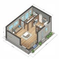 Isometric view of a compact, single-story interior layout. Features Royalty Free Stock Photo