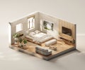 Isometric view cozy bed room open inside interior architecture 3d rendering digital art Royalty Free Stock Photo