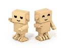 Isometric view of Cute Cardboard Robots isolated on white background