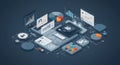Isometric View of Data Analytics Dashboard with Business Intelligence Metrics, Graphs, and User Data for Strategic Decision Making Royalty Free Stock Photo