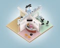 Isometric view of dental clinic interior