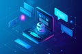 Isometric View of Efficient AI Chatbot Interface with Customer Service Instructions Royalty Free Stock Photo