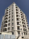 Isometric view of high rise apartment residential buildings with rectangular balcony with balustrades or handrails for protection