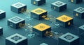 Isometric view of interconnected blocks representing blockchain technology network concept Royalty Free Stock Photo