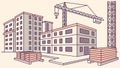 Isometric View of a Large Building Construction Project in Progress, vector design Generative AI Royalty Free Stock Photo