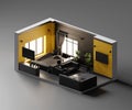 Isometric view living room open inside interior architecture, 3d rendering digital art Royalty Free Stock Photo
