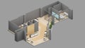 Isometric view of a lobby area and working area,public space, 3d rendering