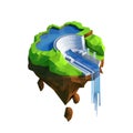 Isometric view low poly hydroelectricity power station concept.