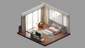 Isometric view of a master bedroom,residential area, 3d rendering Royalty Free Stock Photo