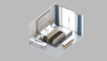 Isometric view of a master bedroom,residential area, 3d rendering Royalty Free Stock Photo