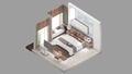 Isometric view of a master bedroom,residential area, 3d rendering