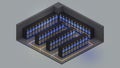 Isometric view of a medium size server room,Data Center With Multiple Rows of Fully Operational Server Racks., 3d rendering
