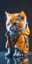 isometric view of a MINI cute hyperrealistic futuristic soldier cat. Generative AI