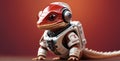 isometric view of a MINI cute hyperrealistic futuristic soldier lizard wearing an astronaut helmet