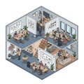 An isometric view of a modern and busy co-working office space vector design Generative AI Royalty Free Stock Photo