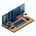 Modern Coding Workstation Vector Illustration Royalty Free Stock Photo
