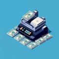 Isometric view of Printer printing money banknotes. QE policy concept. By generative Ai Royalty Free Stock Photo