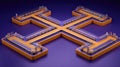 Isometric view of a quantum computing chip with interconnected circuitry in orange and purple Royalty Free Stock Photo