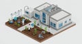 Isometric View of Research Facility with Scientists Conducting Crop Experiments in Modern Architectural Building Royalty Free Stock Photo