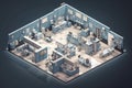 isometric view of a scientific laboratory, with equipment and experiments in view Royalty Free Stock Photo