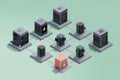 Isometric View of a Secure Encrypted Data Center With Multiple Servers Connected by Network Lines Showcasing Advanced