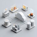 An isometric view showcasing a futuristic data center with advanced server racks, integrated cloud computing technology, and a Royalty Free Stock Photo