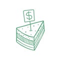 Piece of the financial pie cake. Your share of the money donate. Vector illustration.