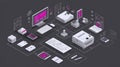 Retro Computer Technology Setup With Pixel Art Style And Magenta Accents On Dark Background Royalty Free Stock Photo