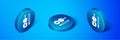 Isometric Violin icon isolated on blue background. Musical instrument. Blue circle button. Vector Royalty Free Stock Photo