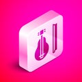 Isometric Violin icon isolated on pink background. Musical instrument. Silver square button. Vector Royalty Free Stock Photo