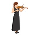 Isometric violinist. Woman playing the violin. Classical stringed musical instrument. Brown violin and bow Royalty Free Stock Photo