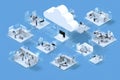 Isometric Visualization of a Cloud Computing Data Exchange Center With Interconnected Workstations and Data Flow Royalty Free Stock Photo