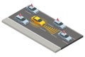 Isometric Visualization of how autonomous self-driving vehicles interact. AI-powered robotic cars navigate a busy city