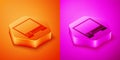 Isometric Voice assistant icon isolated on orange and pink background. Voice control user interface smart speaker Royalty Free Stock Photo