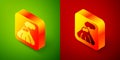 Isometric Volcano icon isolated on green and red background. Square button. Vector