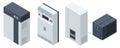 Isometric Voltage regulators set icons. A voltage regulator is a system designed to automatically maintain a constant Royalty Free Stock Photo