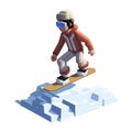 Isometric Voxel Art Snowboarder Riding Mogul - 3d Pixel Cartoon