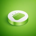 Isometric Wallet icon isolated on green background. Purse icon. Cash savings symbol. White circle button. Vector Royalty Free Stock Photo