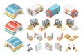 Isometric warehouse icon set, scheme, logistic concept