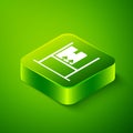 Isometric Warehouse interior with boxes on racks icon isolated on green background. Logistics, cargo, parcel storage Royalty Free Stock Photo