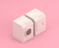 Isometric washing and drying machines, 3d Icon in flat color pink room,single color white,3d rendering