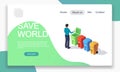 Isometric waste and garbage sorting web page template with trash bins. Colorful 3D flat vector banner. Ecology concept: