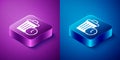 Isometric Waste of time icon isolated on blue and purple background. Trash can. Garbage bin sign. Recycle basket icon